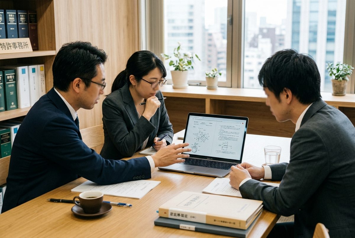 事務所で生成AIの出力を囲んで相談する場面